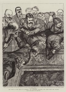Het gevecht in het Lagerhuis, de verslaggevers kijken naar de scène vanuit de galerij